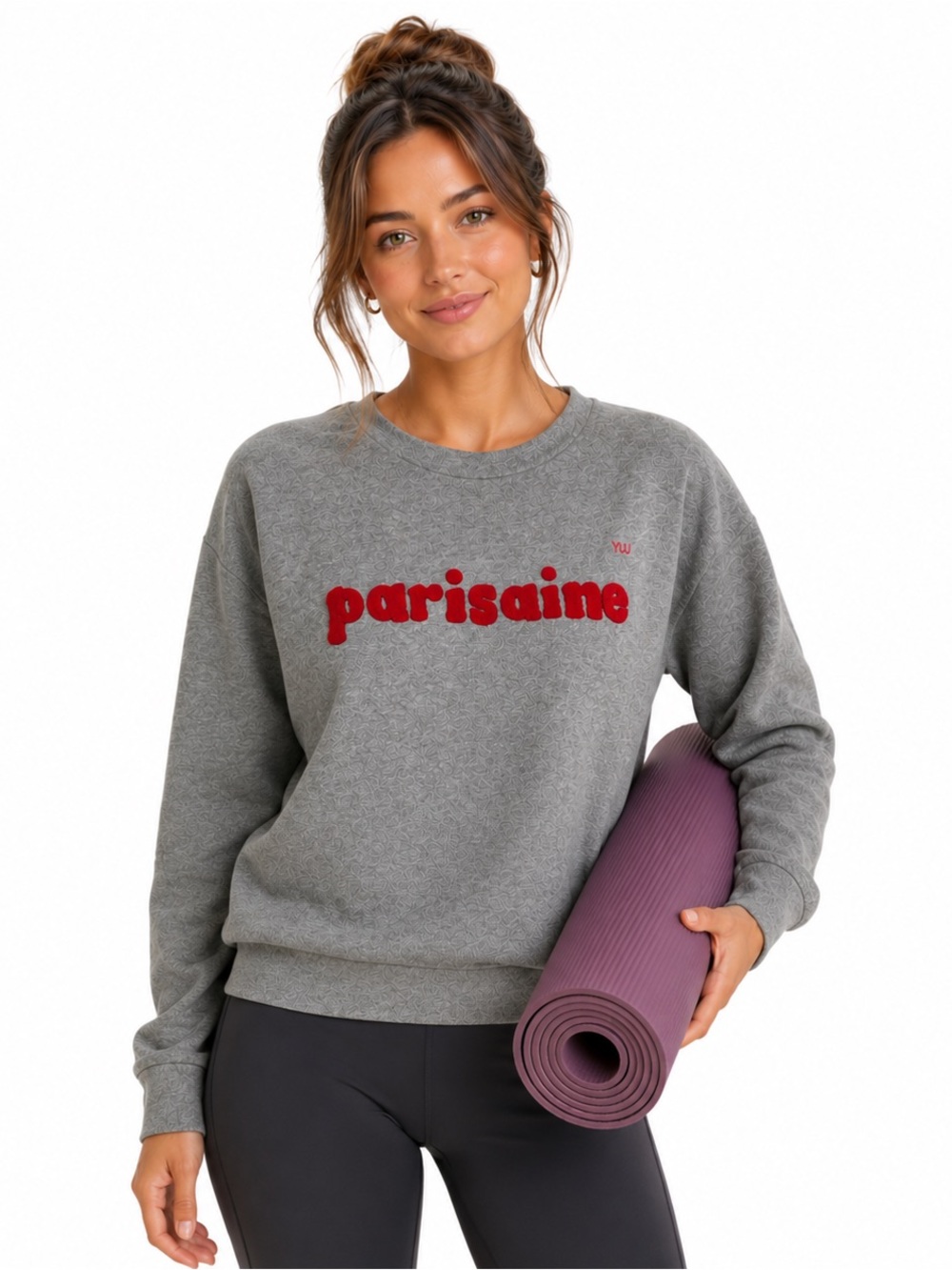 YUJ Paris Parisaine Gray Red Embroidered Sweatshirt Women’s M Made Portugal